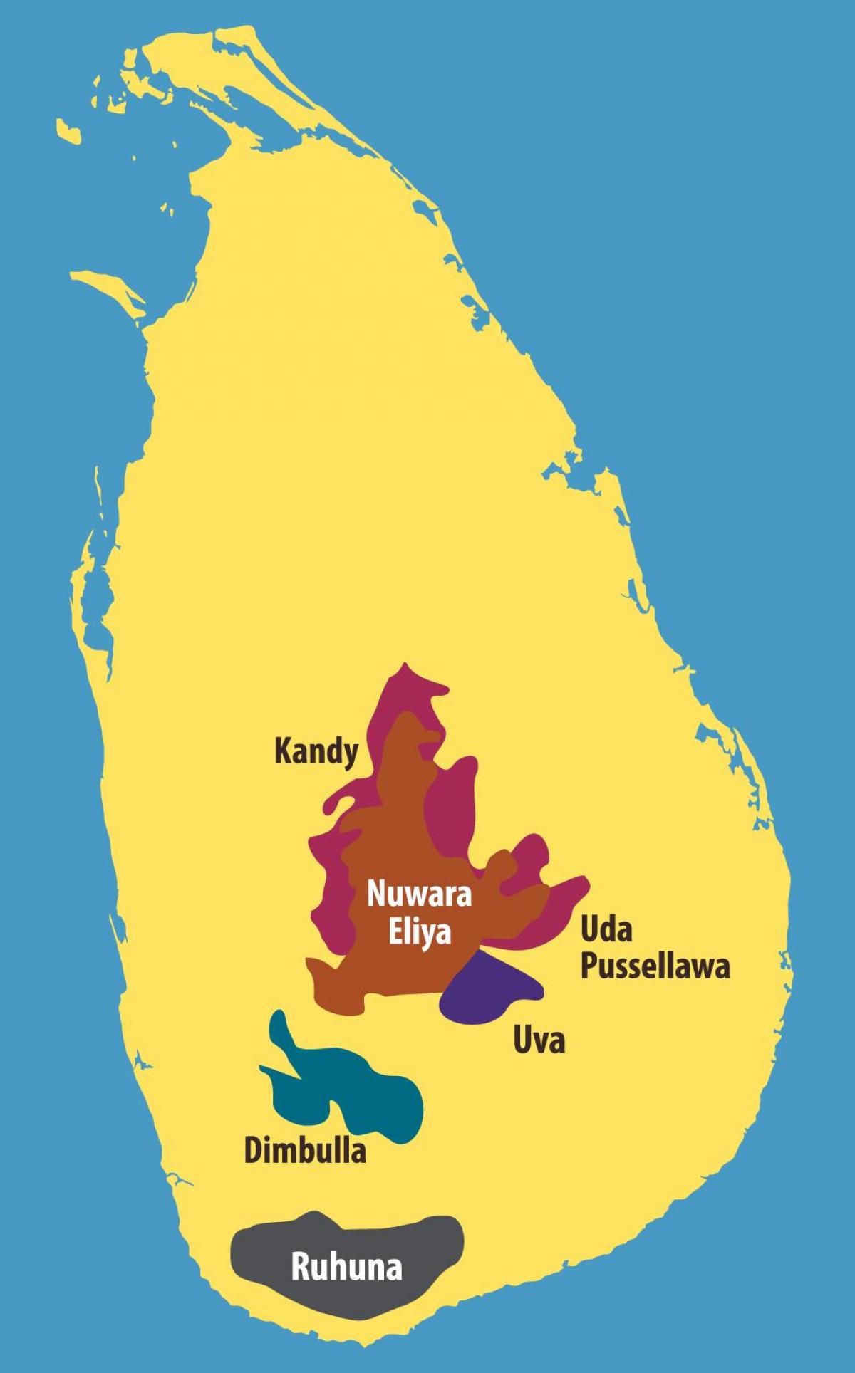 թեյի պլանտացիաներ քարտեզի Շրի լանկայում 