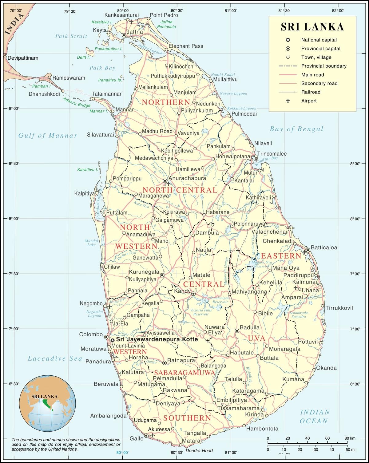 օդանավակայաններ Շրի Լանկայի քարտեզի վրա