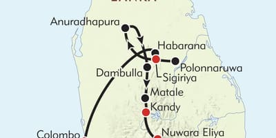 Քարտեզ Շրի Լանկայի երթուղին