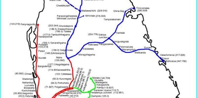 Շրի-Լանկա երկաթուղային ցանցի քարտեզի վրա